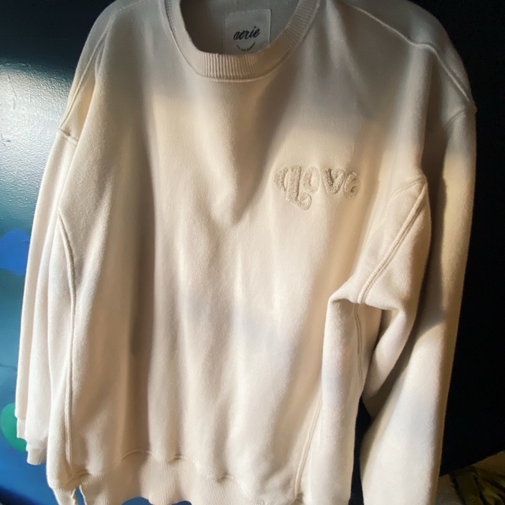 Aerie Ivory Pullover with Love Embroidery